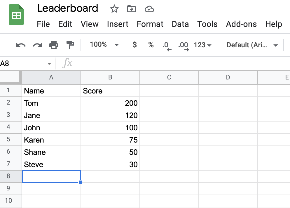 Google Sheets Leaderboard Setup